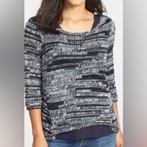 Eileen Fisher Brushstroke CottonTape Sweater 3/4 Sleeve Marled Large